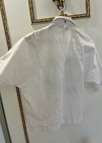 Beyaz Baskılı Kısa Kollu Kadın Gömlek - Görsel 3