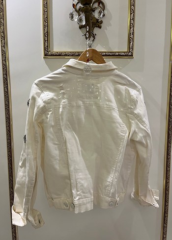 Beyaz Taşlı Kadın Kot Ceket - Görsel 4