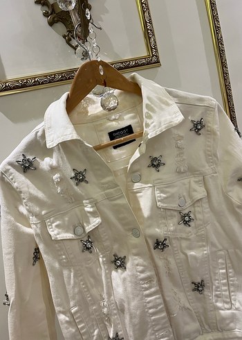 Beyaz Taşlı Kadın Kot Ceket - Görsel 2