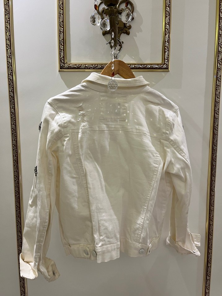 Beyaz Taşlı Kadın Kot Ceket - Görsel 4