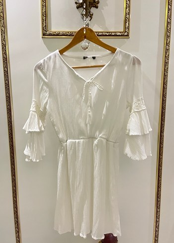 V Yaka Püsküllü Bohem Elbise - Görsel 2