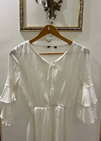 V Yaka Püsküllü Bohem Elbise - Görsel 3