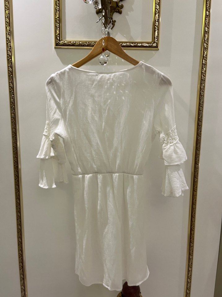 V Yaka Püsküllü Bohem Elbise - Görsel 5