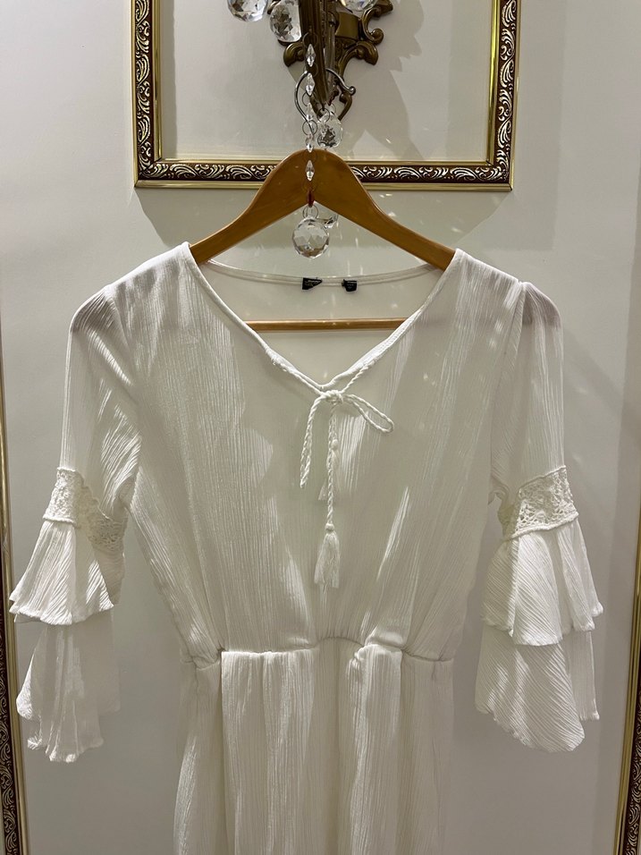 V Yaka Püsküllü Bohem Elbise - Görsel 3