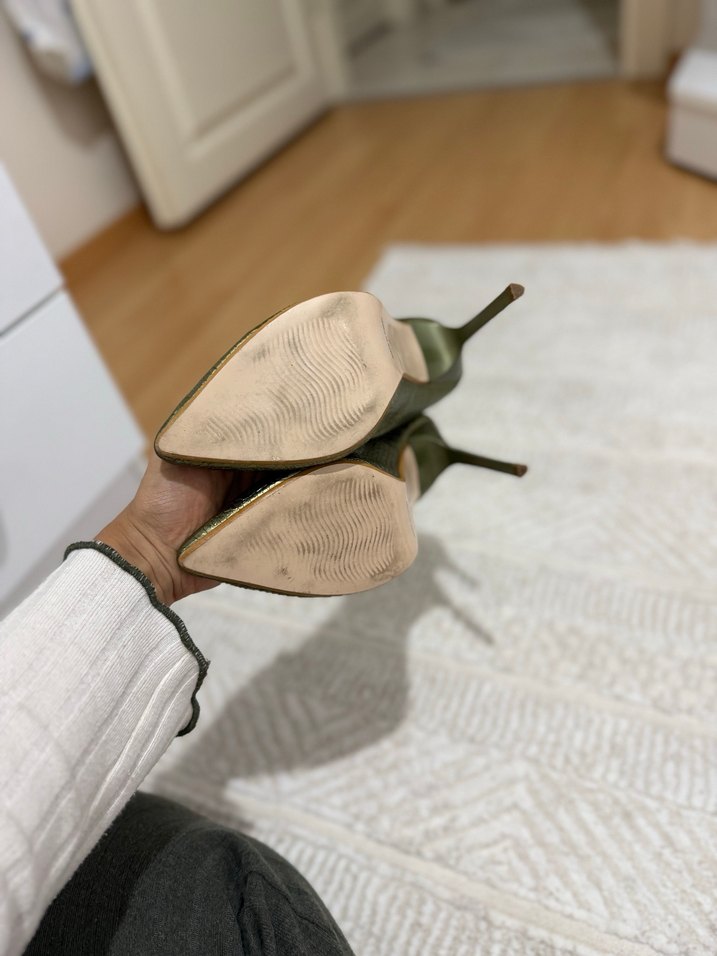 Parlak Yeşil Yılan Derisi Desenli Stiletto - Görsel 5