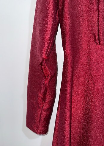 Bordo Uzun Kollu Yüksek Yakalı Uzun Elbise - Görsel 7