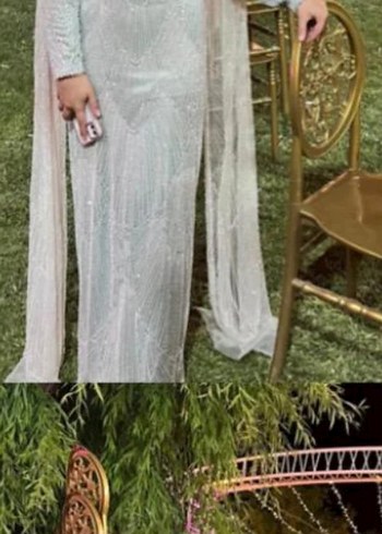 Uzun Kollu V Yaka Beyaz Bohem Gelinlik abiye - Görsel 2