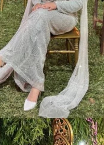 Uzun Kollu V Yaka Beyaz Bohem Gelinlik abiye - Görsel 3