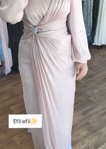 Pembe Drapeli Uzun Abiye Elbise - Görsel 2