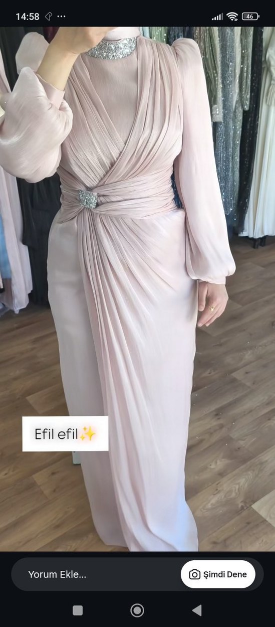 Pembe Drapeli Uzun Abiye Elbise - Görsel 2