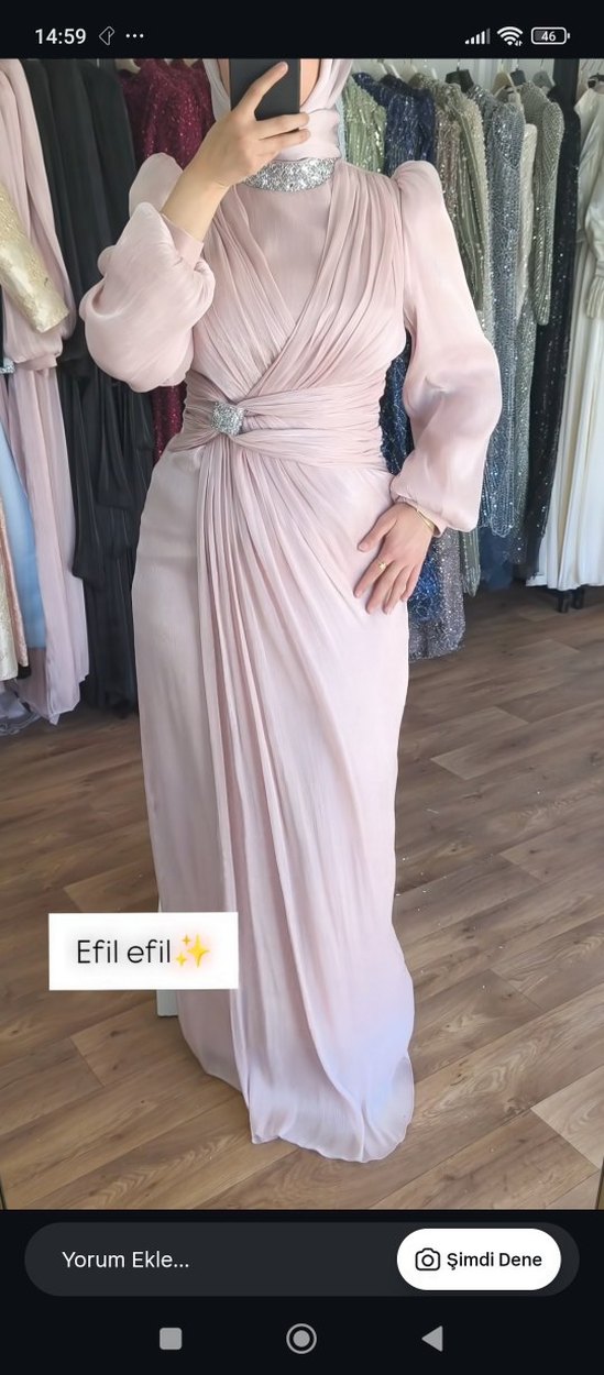 Pembe Drapeli Uzun Abiye Elbise - Görsel 3