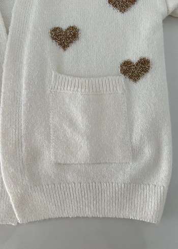 Nakışlı Beyaz Triko kız çocuk Hırka - Görsel 4