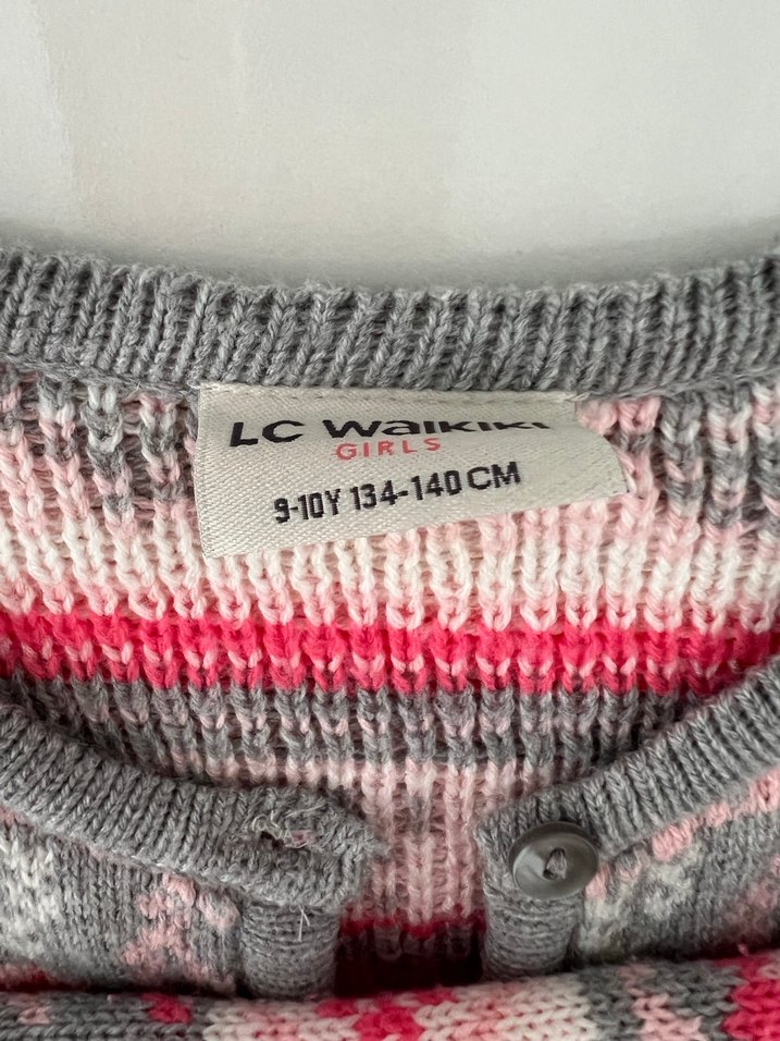 Kız Çocuk Nakışlı Gri Triko Hırka - Görsel 4