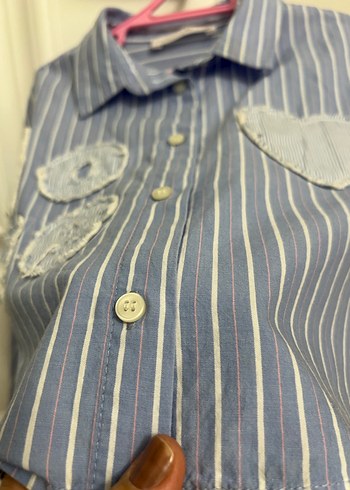 Zara Nakışlı Mavi kız çocuk gömlek - Görsel 4