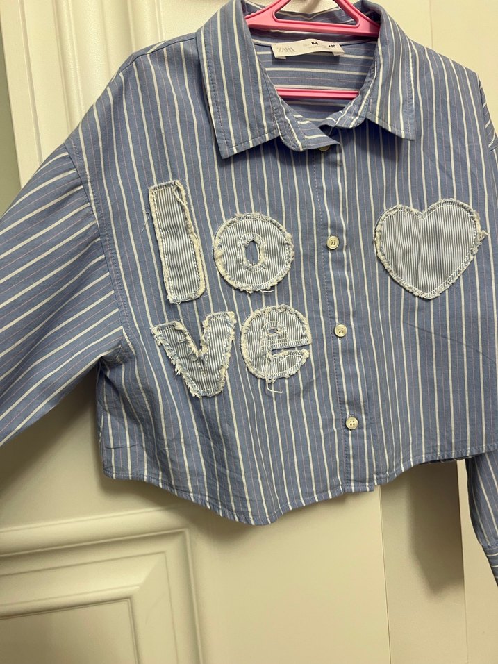 Zara Nakışlı Mavi kız çocuk gömlek - Görsel 5