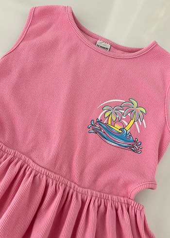 Pembe Kolsuz Kız Çocuk Elbise - Görsel 2