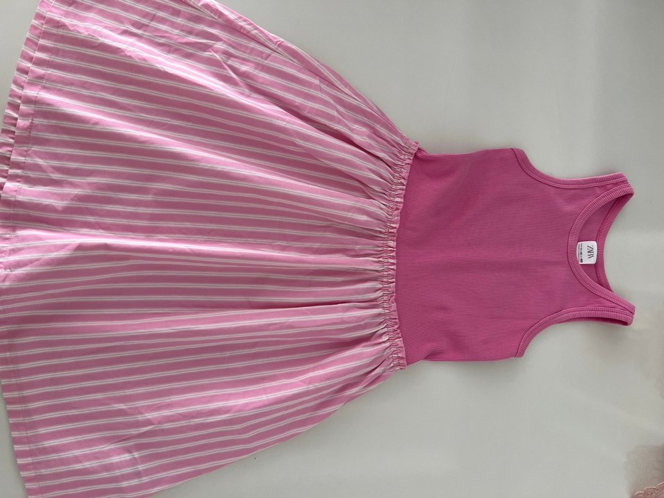Zara Pembe Çizgili Kolsuz Kız Elbise - Görsel 4