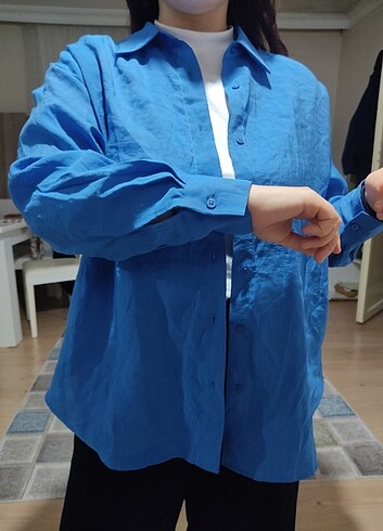 m Beden uzun kollu oversize keten karışımlı kadın gömlek 