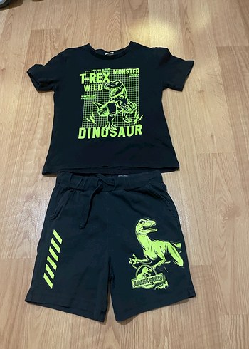 5 Yaş Beden Erkek Çocuk Siyah Dinozor Baskılı Takım