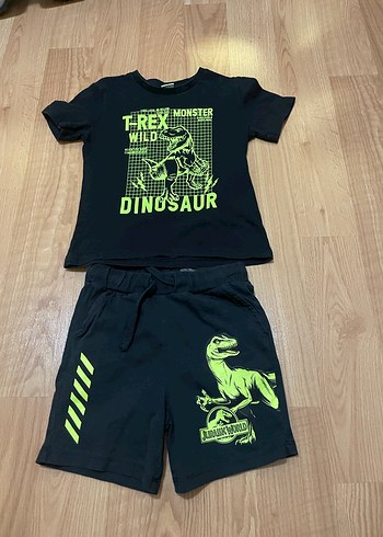 Erkek Çocuk Siyah Dinozor Baskılı Takım