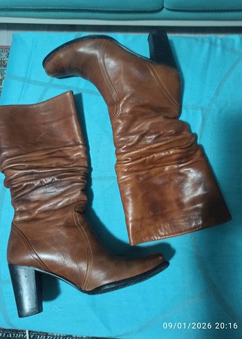 Kahverengi Hakiki Deri Kadın Çizme - Görsel 2