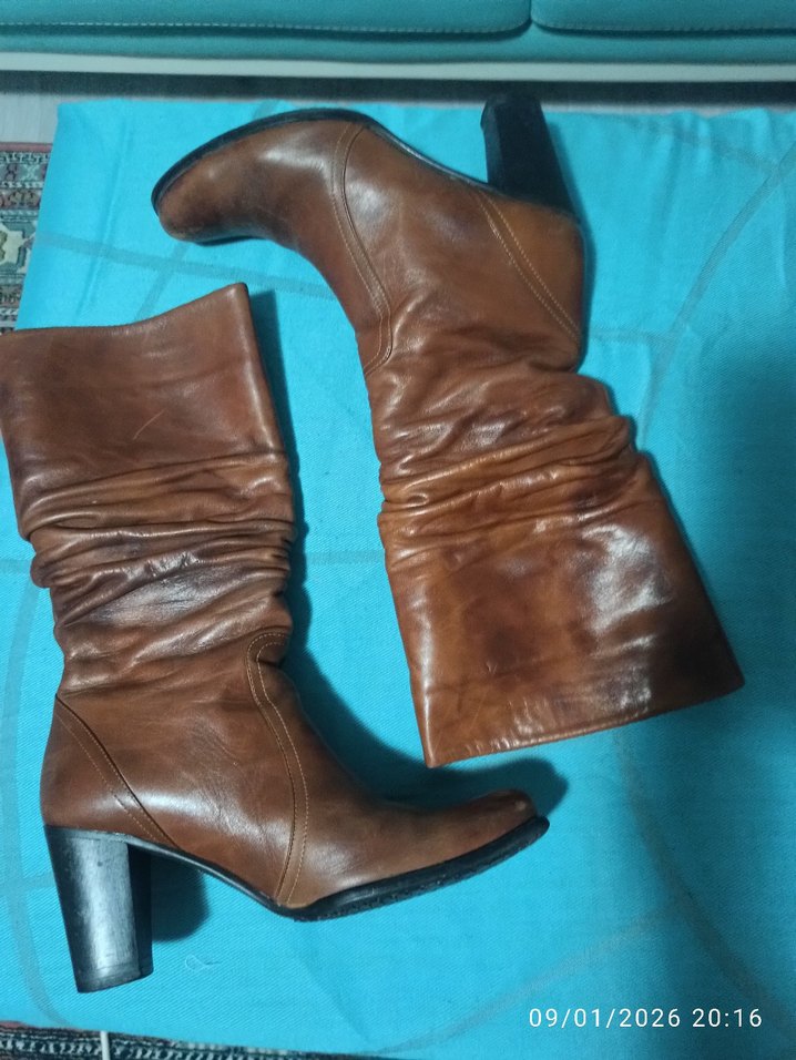 Kahverengi Hakiki Deri Kadın  Çizme - Görsel 2