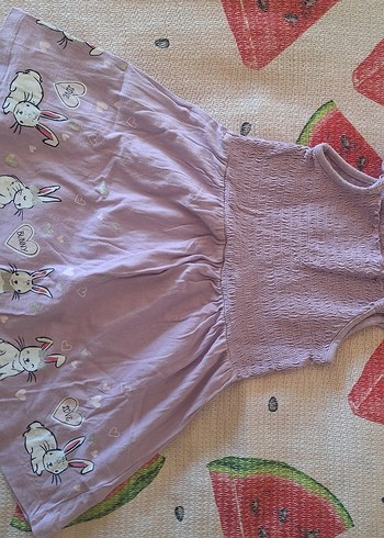 Mor Nakışlı Kız Çocuk Straplez Elbise