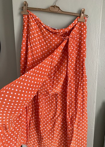 Turuncu Puantiyeli Drapeli Uzun Etek - Görsel 5