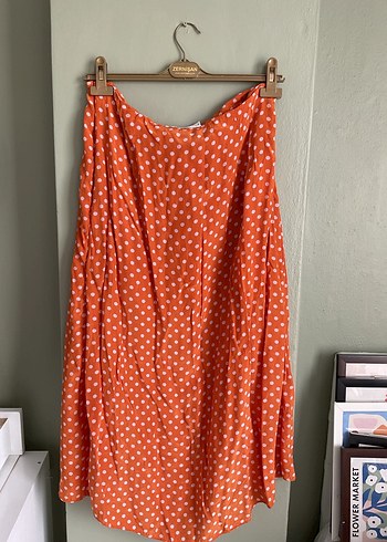 Turuncu Puantiyeli Drapeli Uzun Etek - Görsel 6