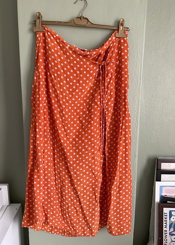 Turuncu Puantiyeli Drapeli Uzun Etek - Görsel 4