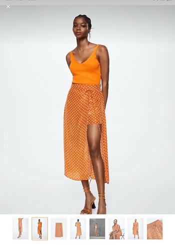 Turuncu Puantiyeli Drapeli Uzun Etek - Görsel 2