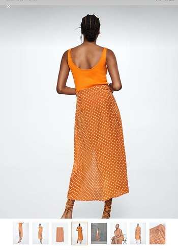 Turuncu Puantiyeli Drapeli Uzun Etek - Görsel 3