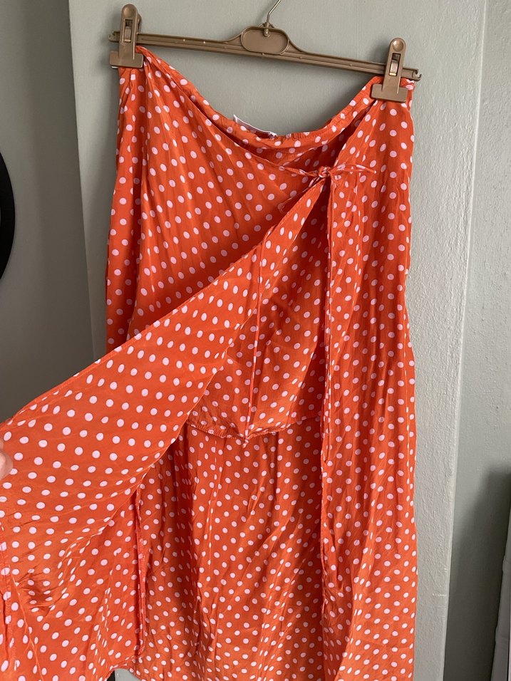 Turuncu Puantiyeli Drapeli Uzun Etek - Görsel 5