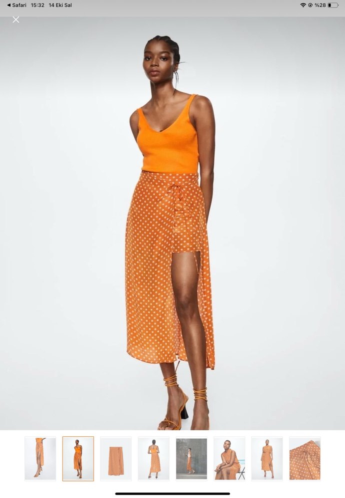 Turuncu Puantiyeli Drapeli Uzun Etek - Görsel 2