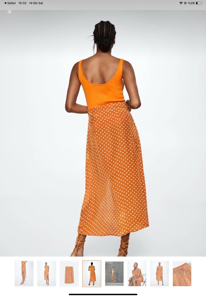 Turuncu Puantiyeli Drapeli Uzun Etek - Görsel 3