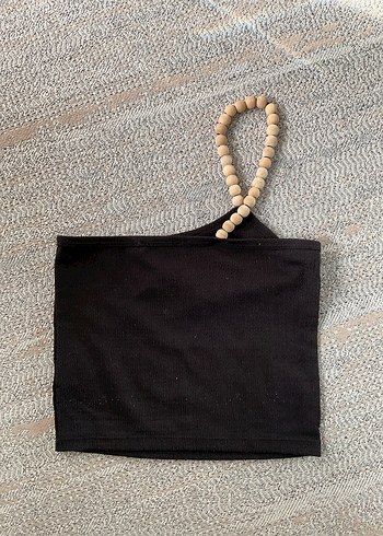 Boncuk Askılı Siyah Crop - Görsel 3