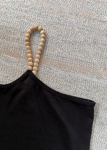 Boncuk Askılı Siyah Crop - Görsel 2