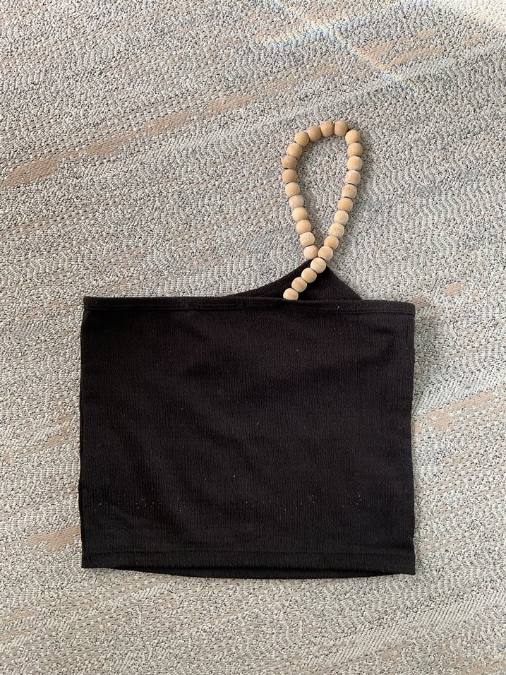 Boncuk Askılı Siyah Crop - Görsel 3