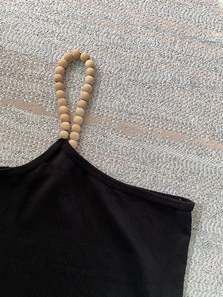 Boncuk Askılı Siyah Crop - Görsel 2