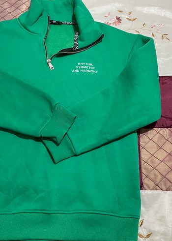 Parlak Yeşil Fermuarlı Kadın Sweatshirt - Görsel 3