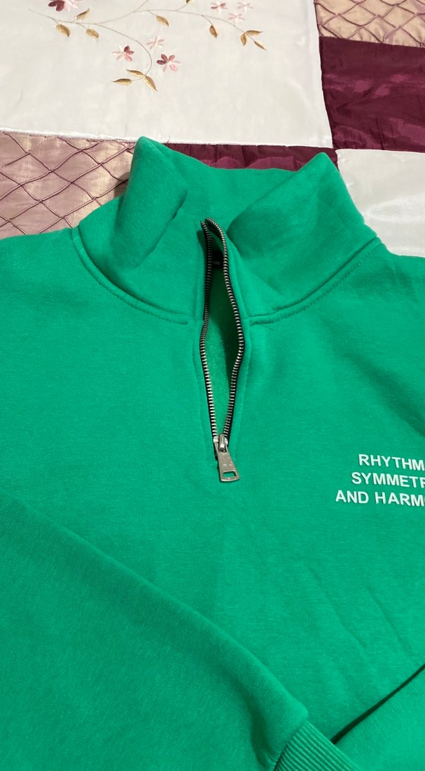 Parlak Yeşil Fermuarlı Kadın Sweatshirt - Görsel 4