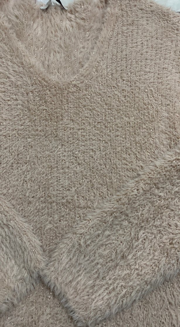 Bej V Yakalı Uzun Kollu Triko Kazak - Görsel 3