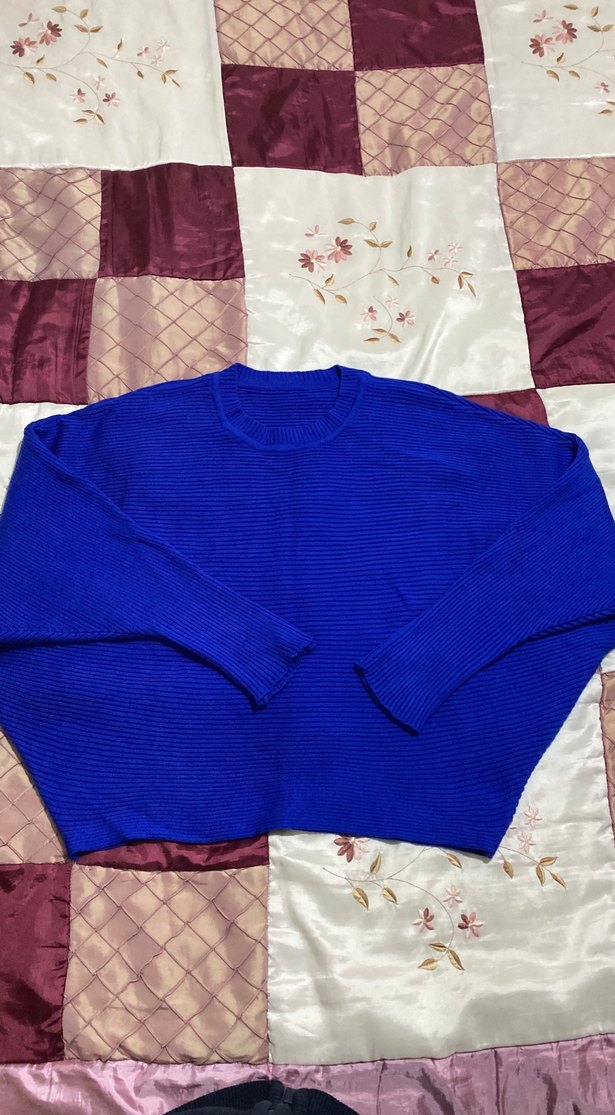 Mavi Örgü Kadın Kazak Uzun Kollu - Görsel 2