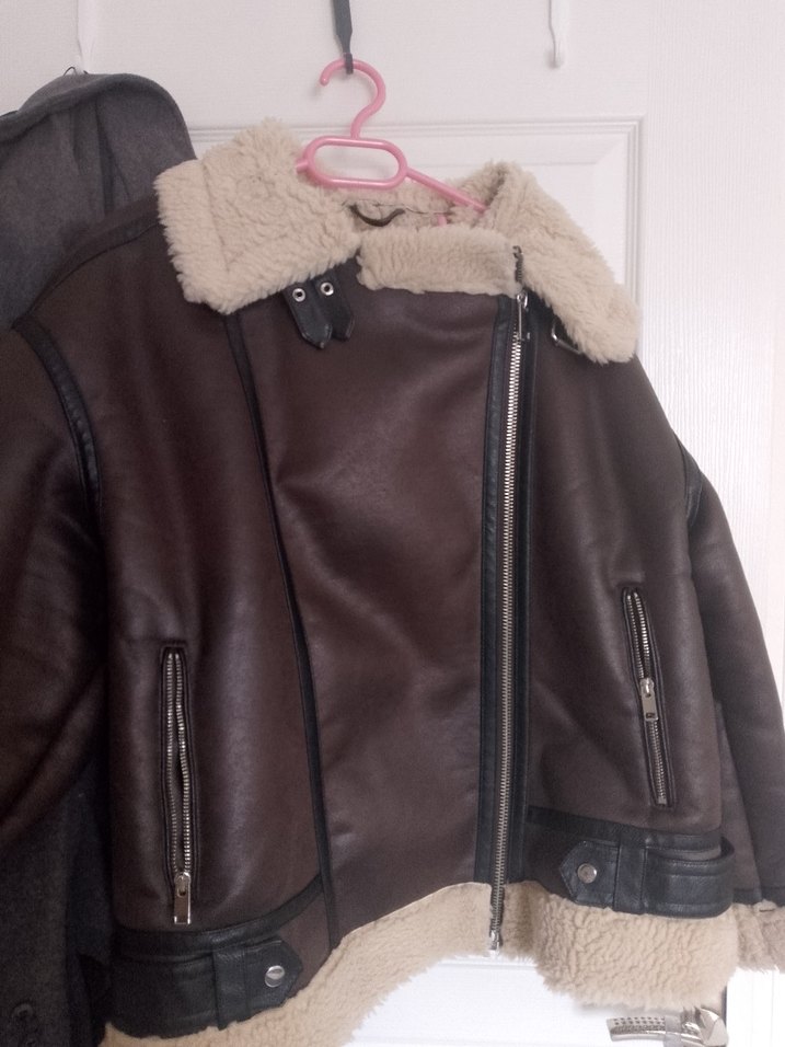 Kürk Detaylı Kahverengi Deri Ceket - Görsel 2