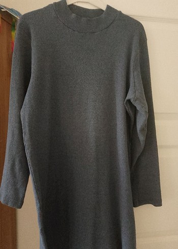 Uzun Kollu Yüksek Yakalı Triko Elbise - Görsel 4