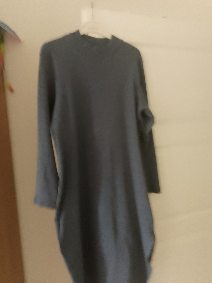 Uzun Kollu Yüksek Yakalı Triko Elbise - Görsel 2