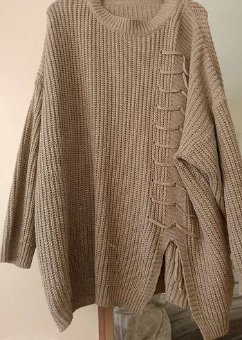 Bej Örgü Kadın Triko Kazak - Görsel 2