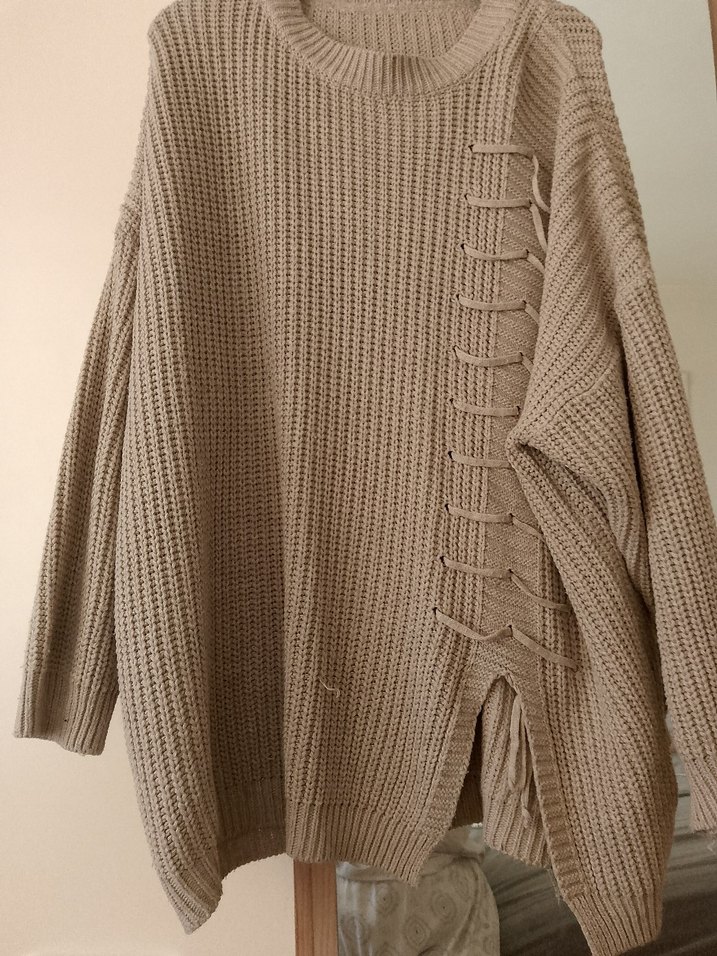 Bej Örgü Kadın Triko Kazak - Görsel 2