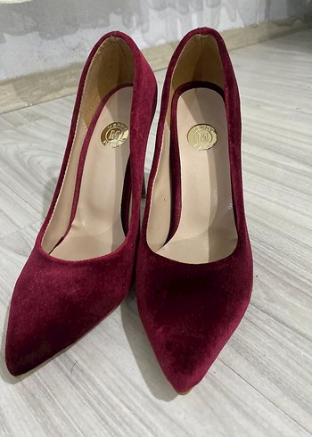 Bordo Süet Stiletto Topuklu Kadın Ayakkabı - Görsel 2