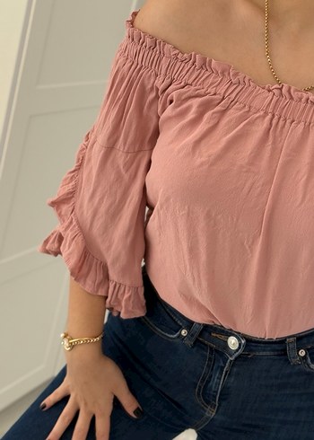 Pembe Straplez Uzun Kollu Bluz - Görsel 2